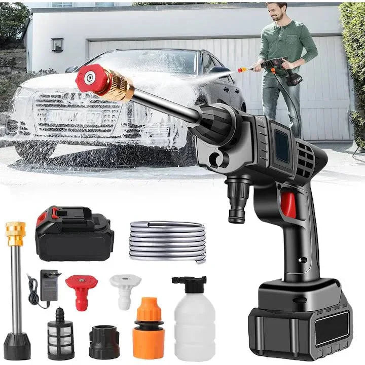 Aparat de spălat cu presiune portabil 48V, 30 bar, 8 l/min, 1 acumulator, lance și recipient spumă