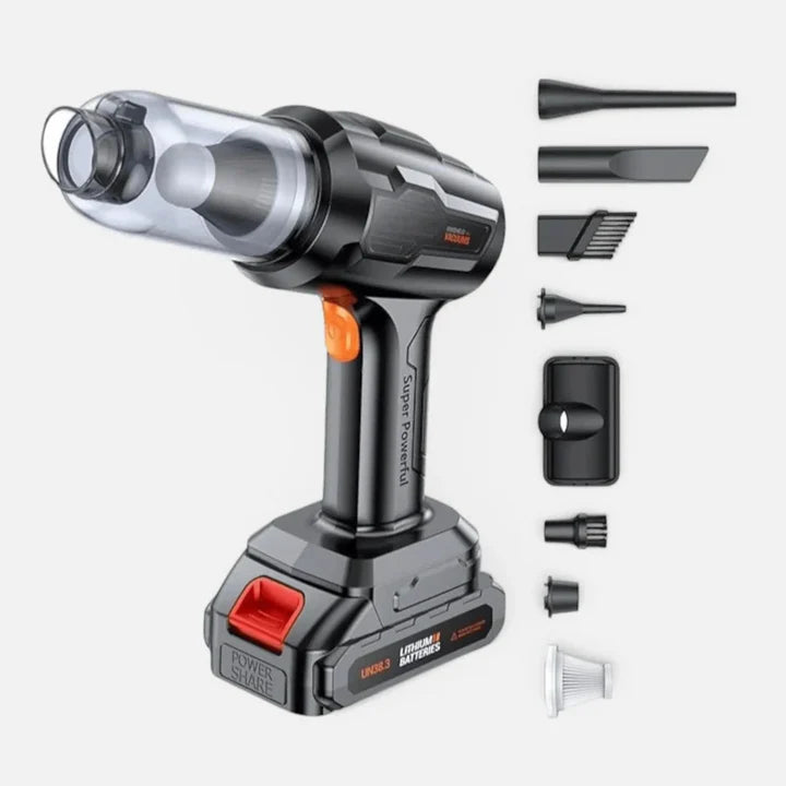 Aspirator și suflantă portabilă 4 în 1, fără fir, acumulator, motor brushless, 6 duze incluse