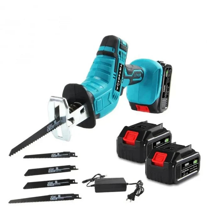 Mini Fierăstrău Electric Tip Sabie 48V, 2 Acumulatori 8000 mAh, 3 Lame, Viteză Variabilă