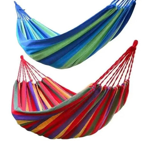 1+1 GRATIS – Hamac dublu din bumbac 200 x 160 cm, material textil rezistent, pentru exterior și interior