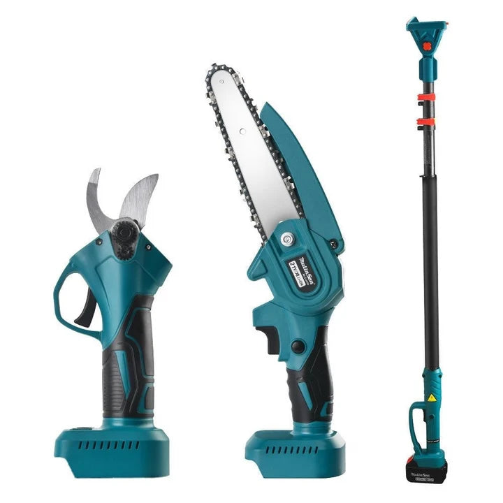 Set Foarfecă Electrică de Grădină + Mini Drujbă 6 Inch cu Braț Telescopic 2.13 m | 2 Acumulatori | Unghi Reglabil | Kit Profesional pentru Tăiere și Toaletare