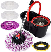 Set mop rotativ 360° cu galeata din inox, storcator automat si 4 rezerve microfibra, Garantie 3 Ani