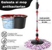 Set mop rotativ 360° cu galeata din inox, storcator automat si 4 rezerve microfibra, Garantie 3 Ani