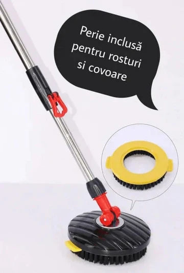 Set mop rotativ 360° cu galeata din inox, storcator automat si 4 rezerve microfibra, Garantie 3 Ani