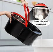 Set mop rotativ 360° cu galeata din inox, storcator automat si 4 rezerve microfibra, Garantie 3 Ani