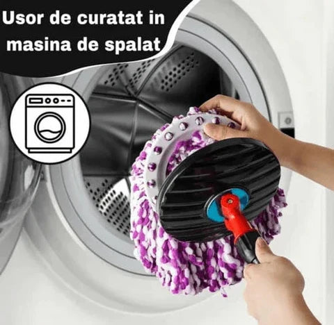 Set mop rotativ 360° cu galeata din inox, storcator automat si 4 rezerve microfibra, Garantie 3 Ani