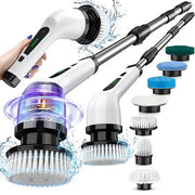 Perie Electrică de Curățare 9 în 1, Afișaj Digital, Mâner Telescopic Reglabil, Capete Interschimbabile, Curățare Multifuncțională pentru Baie și Bucătărie