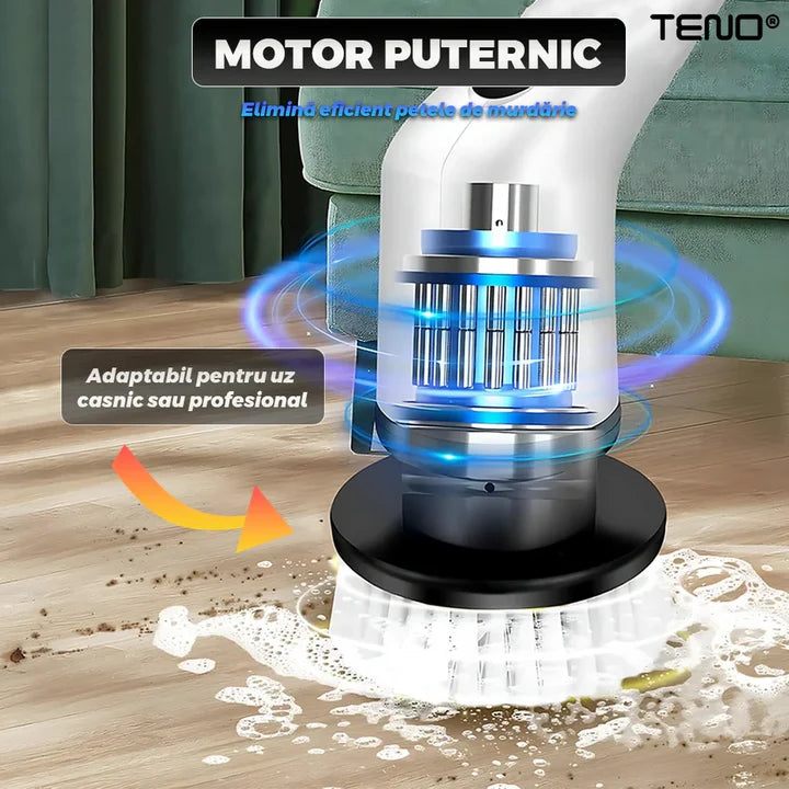 Perie Electrică de Curățare 9 în 1, Afișaj Digital, Mâner Telescopic Reglabil, Capete Interschimbabile, Curățare Multifuncțională pentru Baie și Bucătărie