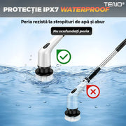 Perie Electrică de Curățare 9 în 1, Afișaj Digital, Mâner Telescopic Reglabil, Capete Interschimbabile, Curățare Multifuncțională pentru Baie și Bucătărie
