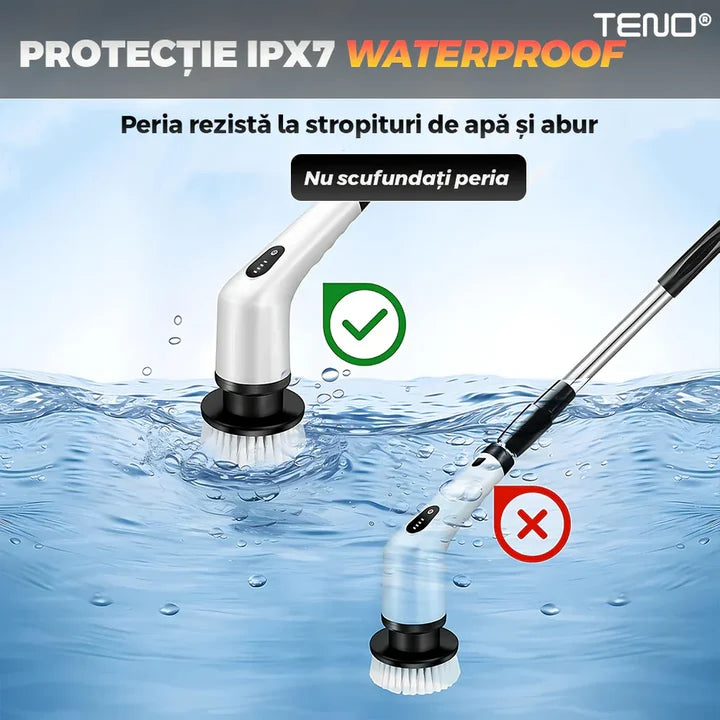 Perie Electrică de Curățare 9 în 1, Afișaj Digital, Mâner Telescopic Reglabil, Capete Interschimbabile, Curățare Multifuncțională pentru Baie și Bucătărie