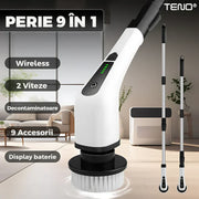 Perie Electrică de Curățare 9 în 1, Afișaj Digital, Mâner Telescopic Reglabil, Capete Interschimbabile, Curățare Multifuncțională pentru Baie și Bucătărie