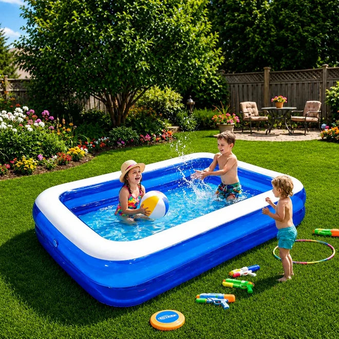 Piscină Gonflabilă 200x140x40 cm, 2 Inele Rezistente, PVC Gros, pentru Copii și Adulți