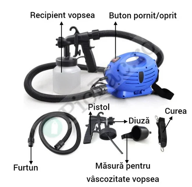 Aparat electric de vopsit si zugravit 650W, rezervor 800ml, pulverizare uniforma, pentru pereti, mobilier si garduri
