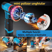 Mini Polizor Portabil 12V cu 2 Acumulatori și 5 Discuri