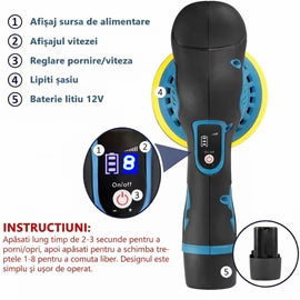 Aparat Polish Auto Profesional 48V cu 2 Acumulatori și 8 Viteze