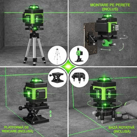 Nivelă Laser 4D cu 16 Linii, Precizie Profesională cu Trepied și Telecomandă